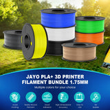 JAYO PLA+ Filament Bundle 1.75mm, 3D Printer Filament Bundle Multicolor, Individually Vacuum Packed, 250g Spool, 8 Pack, 2KG in Total, Black+White+Grey+Blue+Green+Orange+Yellow+Burlywood Color JAYO