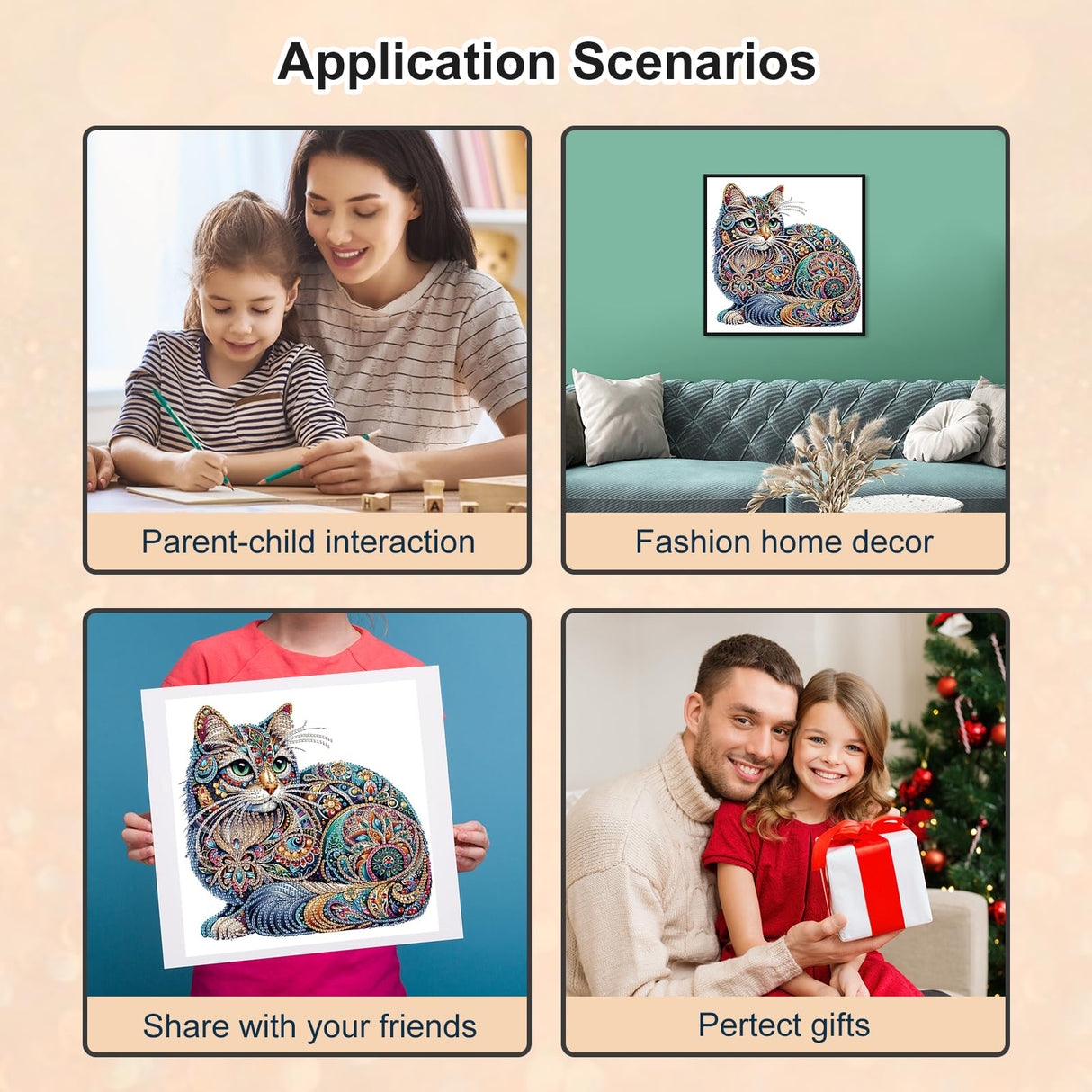 WSLWXSHM 5D Special Shape Diamond Art Kits for Beginners, Diamond Painting Kits for Adults Cat, Crystal Rhinestones Diamond Painting for Home Wall Decoration Gift 12×12inch/30×30cm, Animal WSLWXSHM