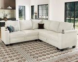 Belffin Fabric L Shaped Sectional Couch with Storage, Small Modular Sectional Corner Sofa with Chaise, Armrest with Cup Holder. Beige Couch. Belffin