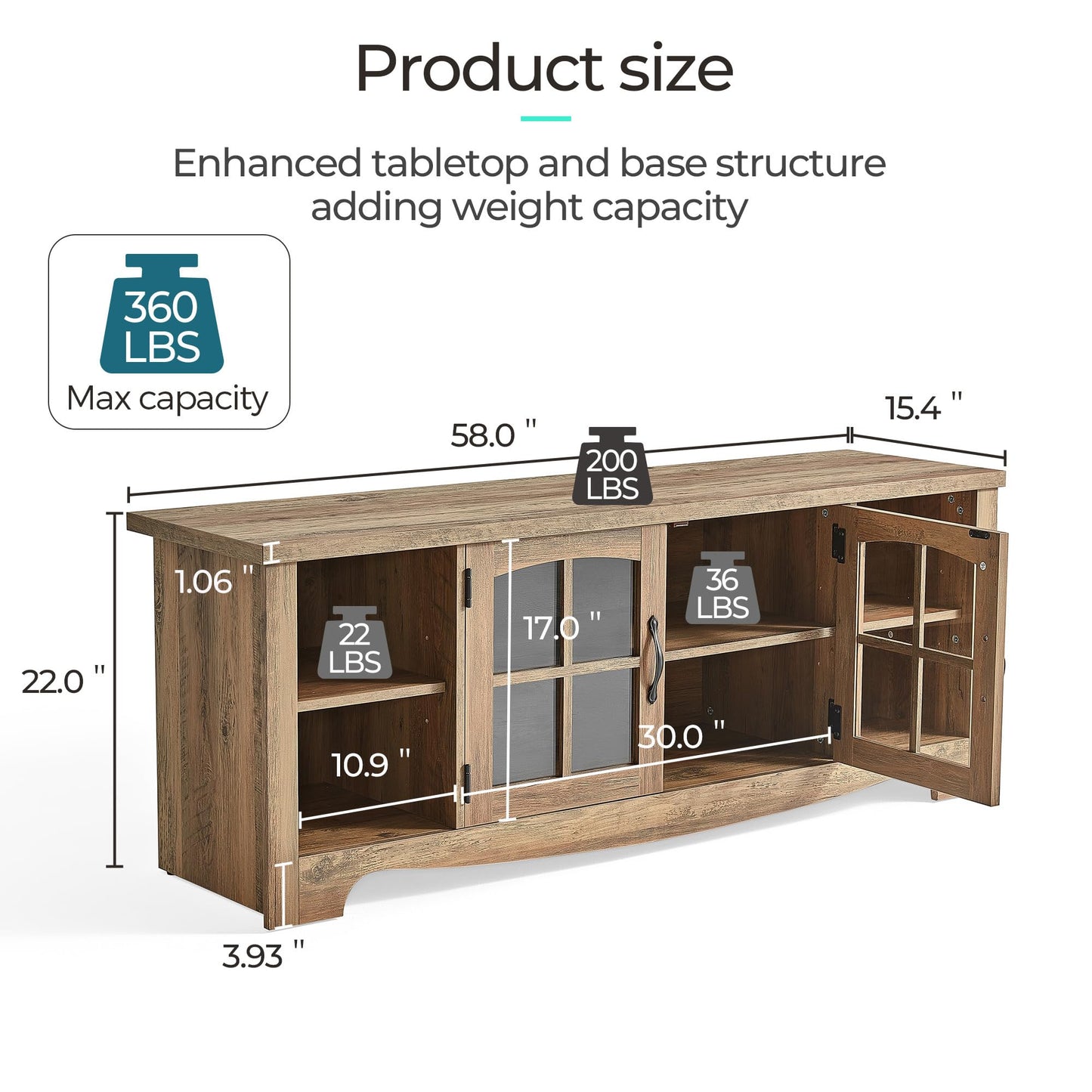 LINSY HOME Farmhouse TV Stand for 65 Inch TV, Wood Entertainment Center with Glass Door Storage Cabinet & Adjustable Shelves, Large Sturdy TV Console Table for Living Room Bedroom