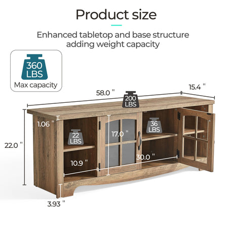 LINSY HOME Farmhouse TV Stand for 65 Inch TV, Wood Entertainment Center with Glass Door Storage Cabinet & Adjustable Shelves, Large Sturdy TV Console Table for Living Room Bedroom LINSY HOME