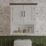 ChooChoo Farmhouse Wall Cabinet with Doors, Medicine Cabinet with Adjustable Shelves Over The Toilet, Rustic Cabinet Wall Mounted for Bathroom, Kitchen, Living Room, Antique White & Brown ChooChoo