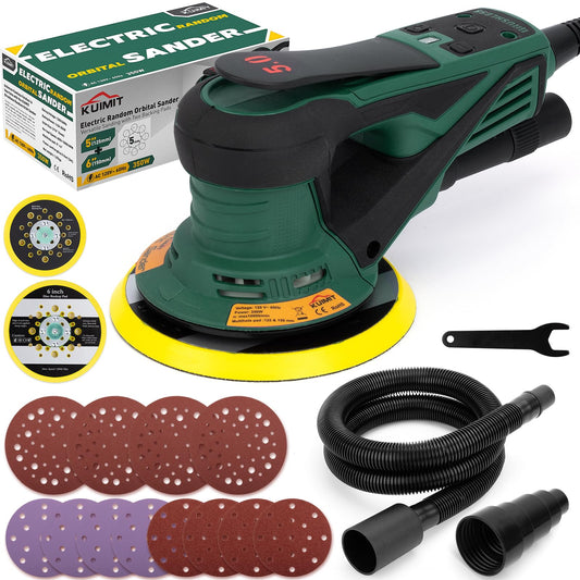 KUIMIT Electric Random Orbital Sander, 350W brushless motor with 5&6-inch pads, 4000-10000RPM Electric Palm Sander for Woodworking, Sanding and Polishing - WoodArtSupply