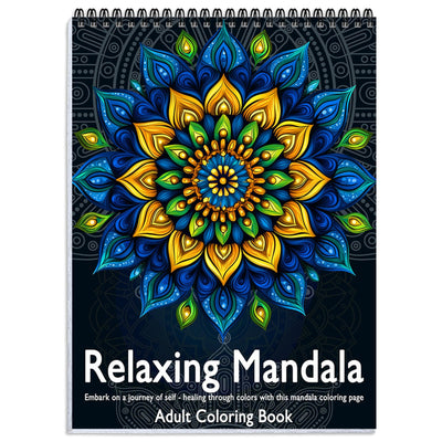 Mandala Coloring Book for Adults Relaxation, 24 Patterns Adult Coloring Books for Women Stress Relief, Inspirational Gift for Women & Men, Spiral Bound Mindfulness Coloring Book, Single-Sided Print