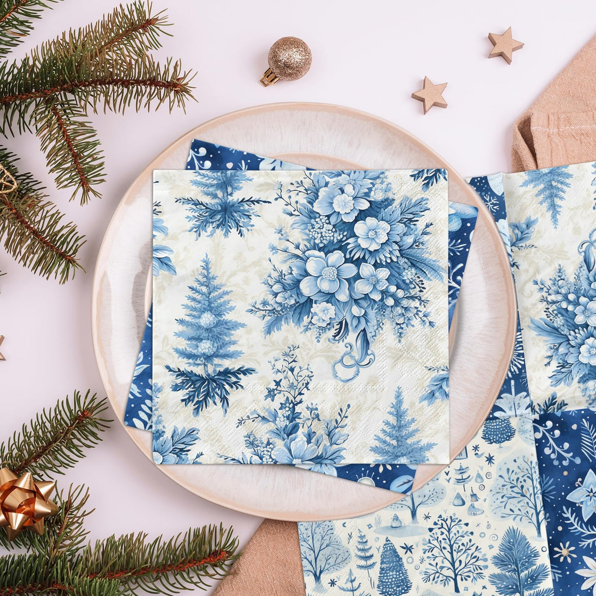 40pcs Winter Napkins Decorations,Blue Winter Christmas Napkins,Christmas Tree Xmas Reindeer Napkin for Winter Holiday Party Xmas Birthday Party Supplies CMUSKO