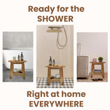 TEAKAURA Teak Shower Bench Stool, 14'' Compact Waterproof Wood Spa Bath Bench with Storage Shelf & Handle, Non-Slip Solid Teak Shower Seat Chair for Small Bathrooms Inside Shower and Outdoor Use TEAKAURA