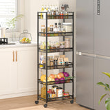 6 Tier Slim Rolling Storage Cart, Narrow Mobile Shelving Unit Organizer Utility Cart with Wheels, Metal Wire Storage Rack with Baskets for Kitchen, Bathroom, Laundry & Living Room, 10in(W) ThreeHio