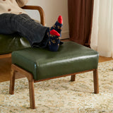 Glitzhome Foot Stool Ottoman, Modern Leatherette Sofa Stool Vanity Chair with Rubber Wood Frame, Footrest Ottoman Bench for Living Room, Entryway, Hunter Green Glitzhome