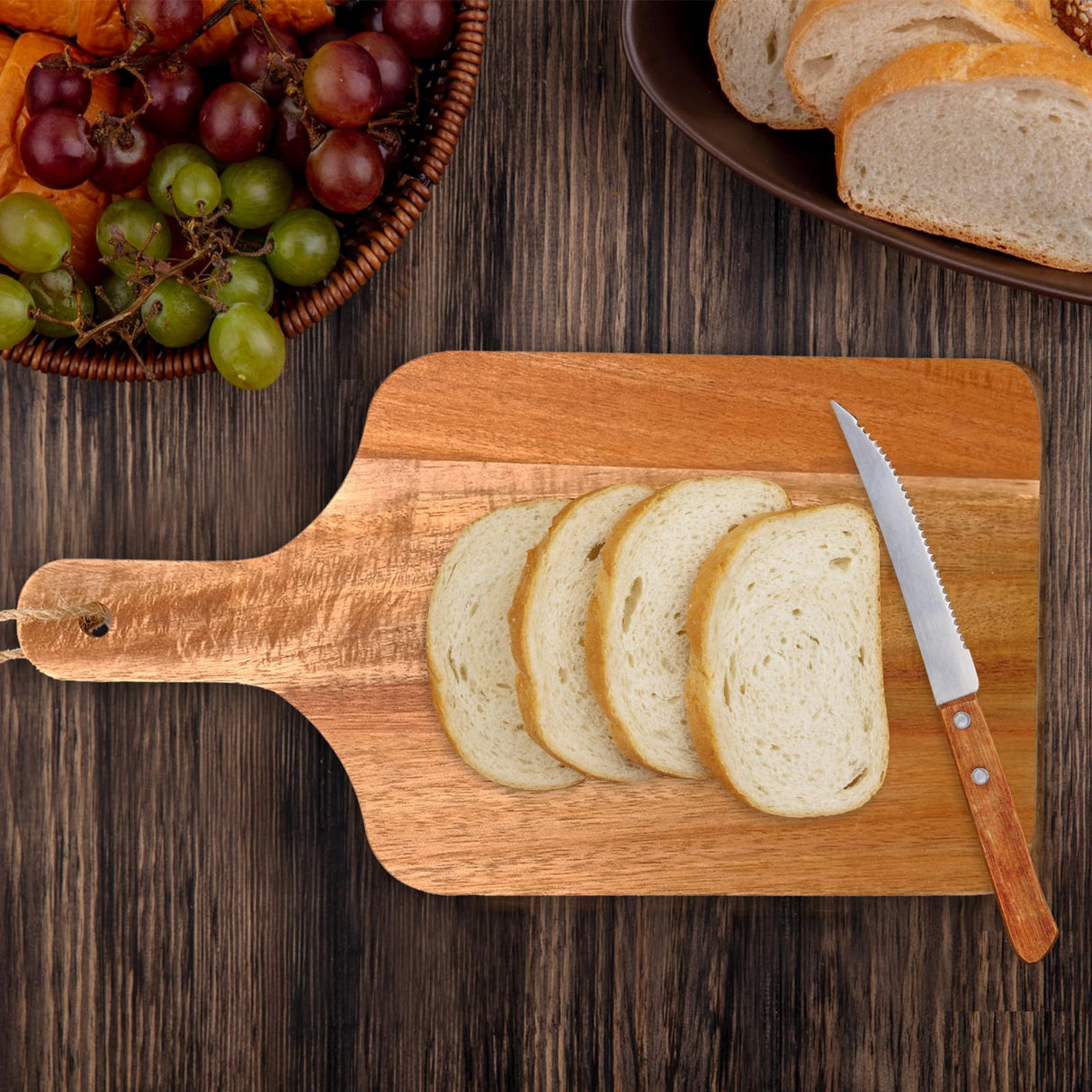 18 Pcs Acacia Wood Cutting Board Bulk Wood Cutting Board with Handle Kitchen Tray Charcuterie Boards for Pizza, Bread, Cheese, Fruit, Vegetables (12 x 6 Inch) Olutacot