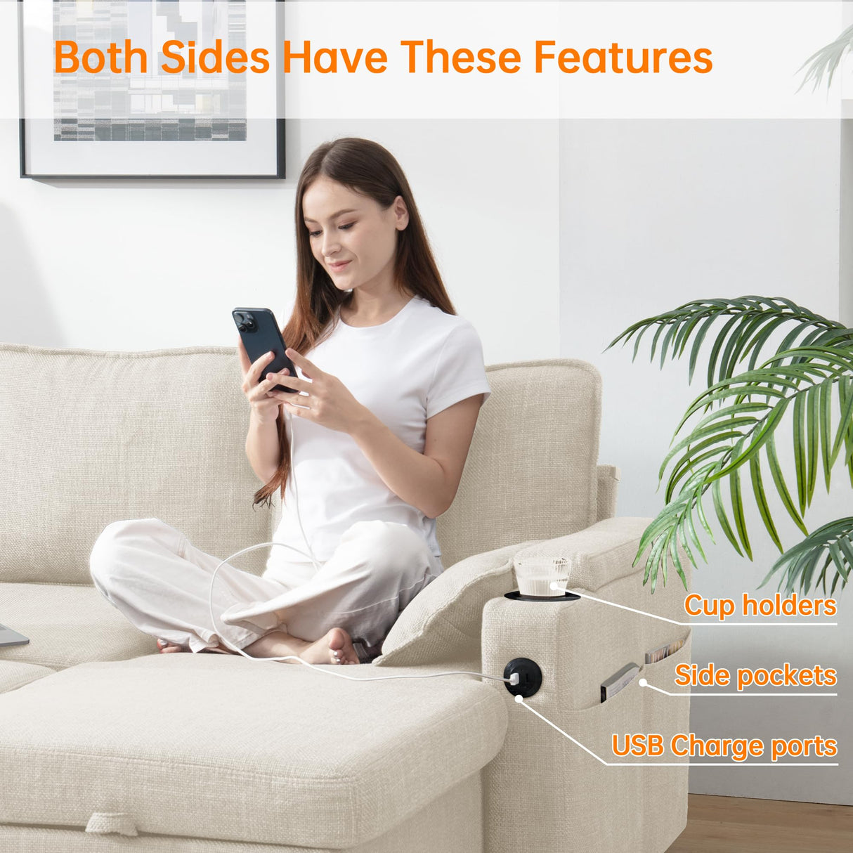 DURASPACE Sofa Bed Sleeper Sofa Pull Out Couch with Double Storage Chaise, Sectional for Living Room, U Shaped Couch with Removable Covers (Beige) DURASPACE