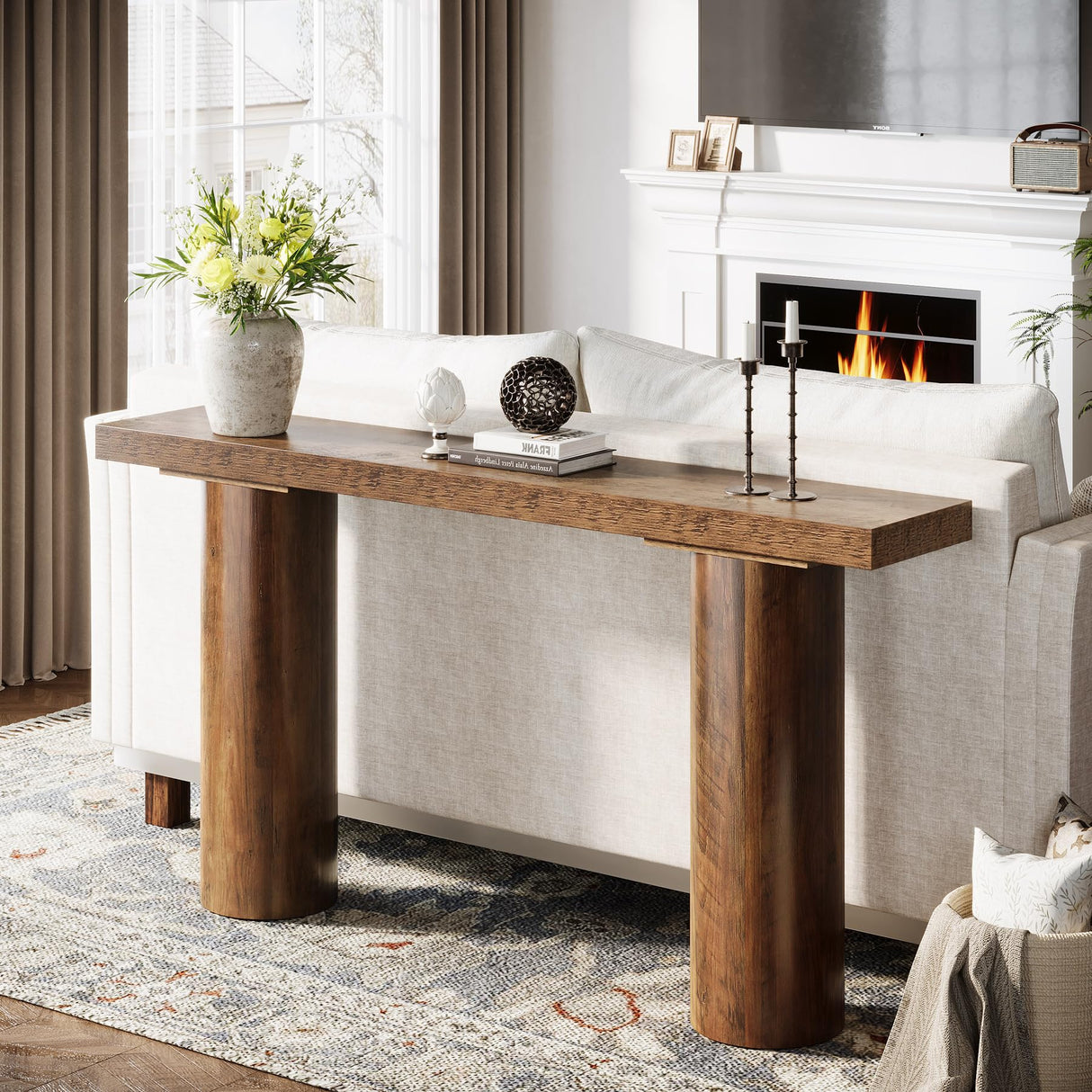 Tribesigns 63" Farmhouse Entryway Console Table, Narrow Long Sofa Table Behind Couch for Living Room, Hallway, Entrance, Foyer Tribesigns