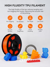 TECBEARS TPU Filament 1.75mm, 95A 3D Printer Filament, Flexible TPU Filament for Fast Printing, 250G Spool, 8 Rolls, 2KG in Total, Black+White+Transparent+Grey+Red+Blue+Green+Orange TECBEARS