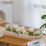 Hanobe Decorative Bowl Large Wooden: 25.5" Long Wood Dough Bowls for Decor Coffee Table Centerpiece Tray White Washed Farmhouse Rustic Decorations for Dining Room Home Kitchen Fireplace Hanobe