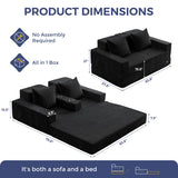 MAXYOYO Loveseat Sofa Bed, 4 in 1 Foldable Floor Sofa Couch in A Box with 2 Cup Holders, Convertible Boneless Couch Folding Recliner Sleeper Chair for Living Room, No Assembly Required, Black MAXYOYO