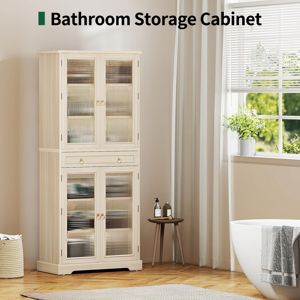 Curlaky Kitchen Pantry Cabinet with Arcylic Doors and Adjustable Shelves - 72" Tall Storage Cabinet Freestanding Cupboard with Drawer, Food Pantry Cabinet, Wood Storage Cabinets for Dining Room, White Curlaky