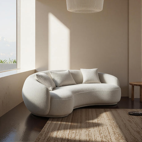 Acanva Modern Curved Sectional Living Room Couch, Minimalist Comfy Boucle Fabric Modular Sofa for Apartment, Home Office, 3-Seater, White Acanva