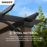 Sunjoy Outdoor Pergola 11 x 11 ft. Black Steel Pergolas with Retractable Tan Sun Shade Canopy for Patio, Backyard, Garden Activities by SummerCove Sunjoy