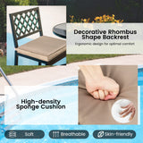 COSTWAY 3 Piece Outdoor Bar Table and Chairs Set, 55" Pub Height Bar Table & 2 Cushioned Bar Stools with Rhombus Backrest, Metal Patio Bar Table Set for Balcony, Backyard, Porch, Pool COSTWAY