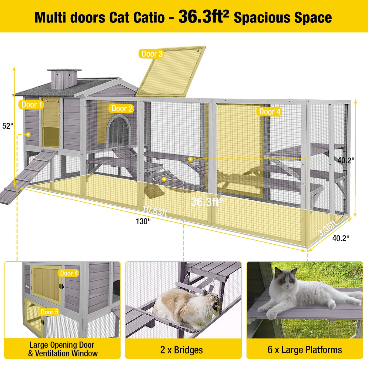 Aivituvin Cat House Catio Outdoor Cat Enclosures, Large Kitty House Cat Condo Playpen with Platforms & Living House-Unique Deformation Cat House Aivituvin
