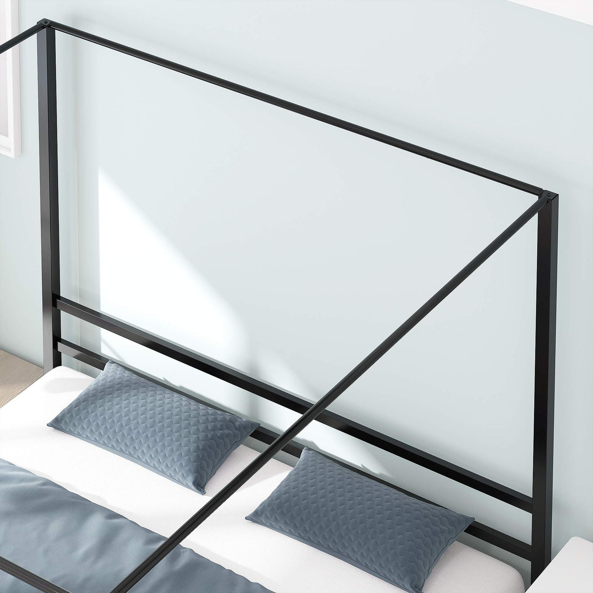 YITAHOME Metal Four Poster Canopy Bed Frame, 14 Inch Platform Bed with Built-in Headboard Strong Metal Slat Mattress Support, No Box Spring Needed, Black, King Size YITAHOME