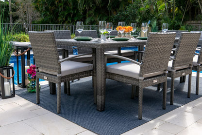 Bari 9-Piece Resin Wicker Outdoor Patio Furniture Dining Table Set in Mixed Gray w/Large Dining Table and Eight Cushioned Chairs - WoodArtSupply