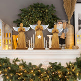 Suzile Set of 3 Wooden Angel Ornament Angel Statue Figurine Angel Shaped Christmas Ornaments Farmhouse Rustic Xmas Angel Table Crafts for Christmas Home Suzile