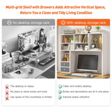 REIBII High-Capacity Desktop Bookshelf with 8 Shelves and 2 Drawers - Adjustable Desk Organizer in White REIBII