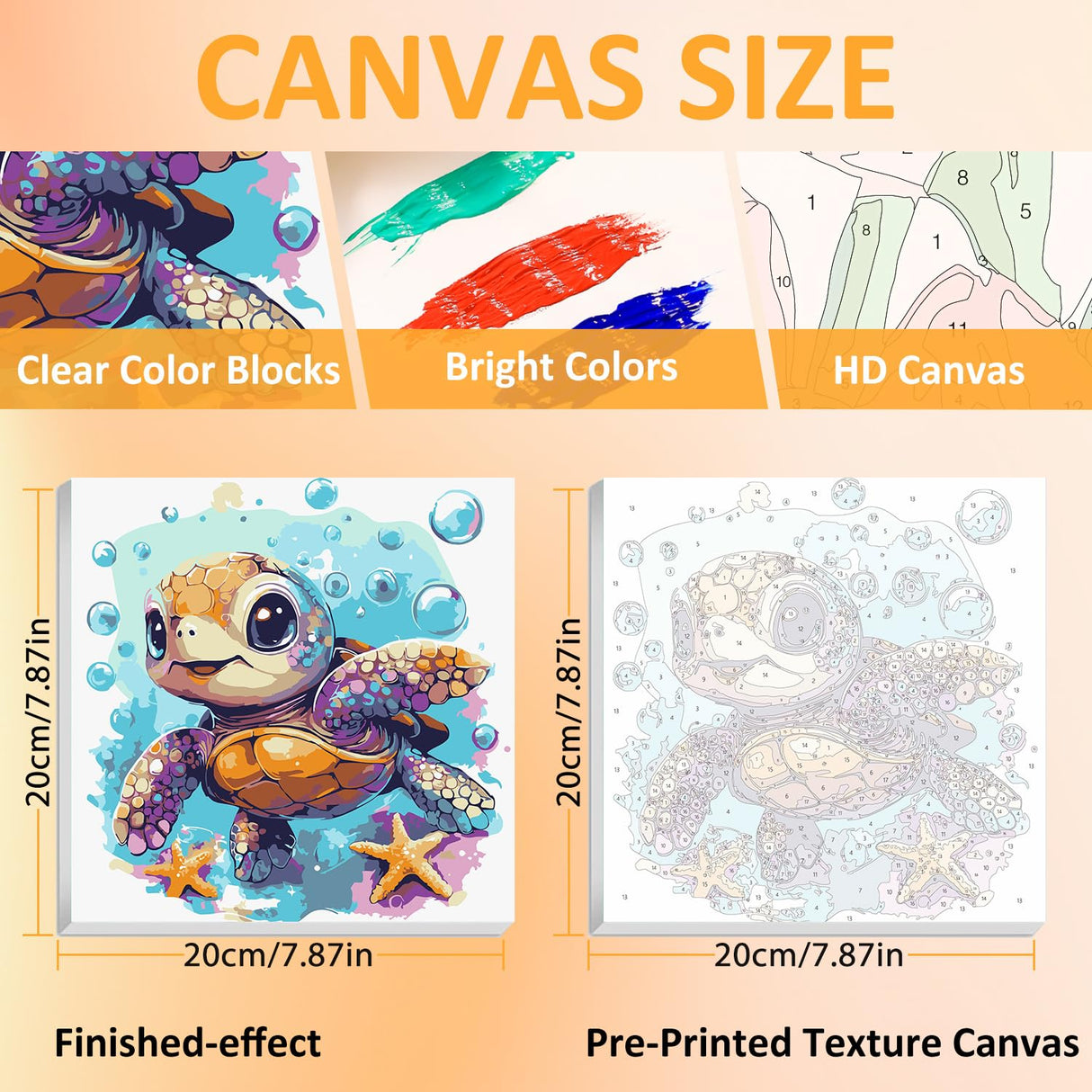 Mandun Paint by Numbers Kit for Kids with Frame, Sea Turtle Paint by Numbers for Kids Ages 4-8-12, DIY Turtle Acrylic Oil Painting for Home Wall Art Decor Gift 7.8x7.8 inch (with Frame Easel) Mandun