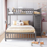 Harper & Bright Designs Twin Over Full Bunk Bed with Storage, Solid Wood Bunk Bed with 6 Drawers and 3 Flexible Shelves, Movable Bottom Bed with Wheels, for Kids Teens Adults (Gray) Harper & Bright Designs