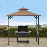 Sunjoy 5 x 8 ft Grill Gazebo with Double Tiered Canopy Roof, Black Steel Frame Grill Gazebo for Outdoor, Patio, Garden, and Backyard Activities, Khaki SummerCove