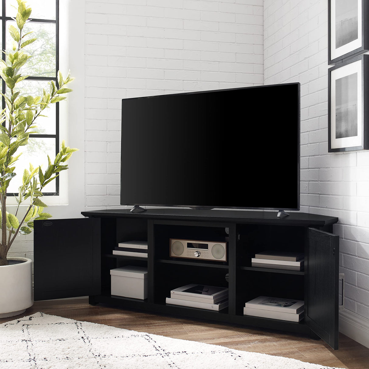 Crosley Furniture Camden Corner TV Stand for 65+ inch TVs, Entertainment Center with Storage Shelves, Black Crosley Furniture