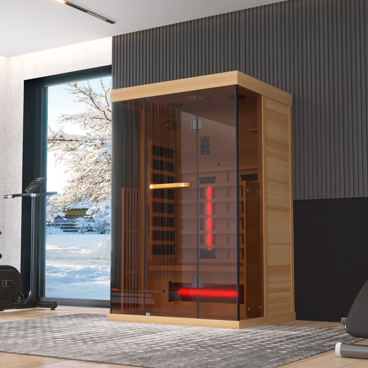 BNEHS Infrared Saunas for Home, Upgraded 1-2 Person Sauna with 10 Minutes Fast Heating,Canadian Hemlock & Tempered Glass BNEHS
