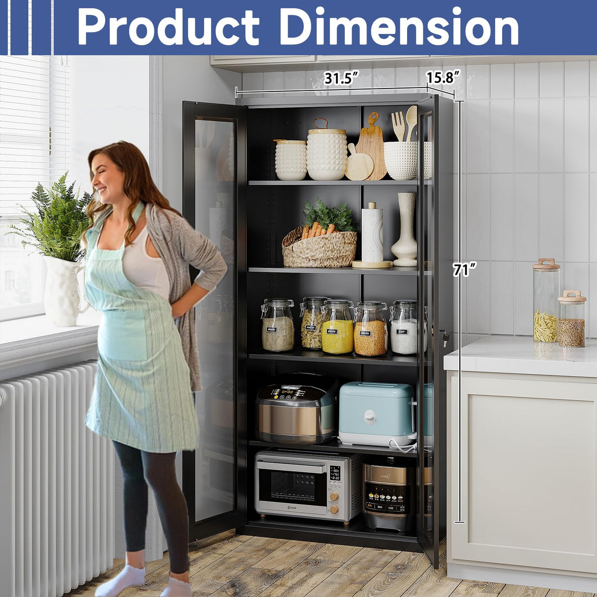 Anxxsu Display Cabinet with Glass Doors, Display Case Cabinet for Collectibles, Curio Display Cabinet with 4 Adjustable Shelves, 71" Glass Display Cabinet for Home Living Room (Black) Anxxsu