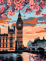 MOER SKY 5D Big Ben in London with Cherry Blossoms Diamond Painting Set for Adults DIY Landscape Diamond Art Kits for Beginner for Gift Wall Decor 12x16 inch MOER SKY