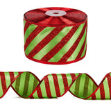 WRAPAHOLIC Christmas Wired Ribbon - 2.5 inch x 25 Yard Each Roll - Green with Red Glitter Stripe Ribbon - Red Wired Edge WRAPAHOLIC