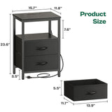 Huuger Night Stand with Charger Station and LED Lights, 2 Drawer Nightstand, Bed Side Table with Open Shelf, End Table, Fabric Dresser for Bedroom, Black Huuger