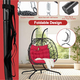 Double Hanging Egg Chair Indoor Outdoor with Stand, Patio Rattan Wicker Double Egg Swing Chair Hammock Chair with UV Resistant Thicken Comfy Cushions, Porch Swing Loveseat for Backyard, Red WIIS' IDEA