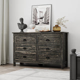 Modern Farmhouse Wood Dresser for Bedroom, Rustic 6 Drawer Dresser with Vintage Black Antique Handle, Double Dresser and Chest of Drawers for Hallway, Rustic Brown Oak HOUROM