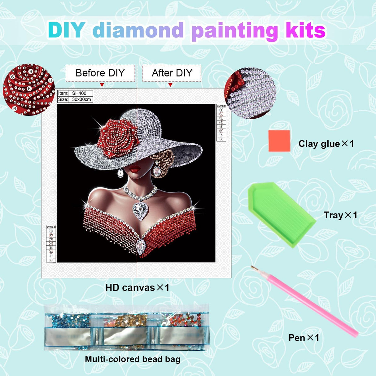 Elegant Woman Diamond Art Kits for Adults – 5D Special Shape Diamond Painting Kit for Beginners – DIY Rhinestone Diamond Art Painting for Home Wall Decor Gift – 11.8 x 11.8 inch antor