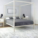 DHP Modern Metal Canopy Platform Bed with Minimalist Headboard and Four Poster Design, Underbed Storage Space, No Box Spring Needed, Queen, White DHP