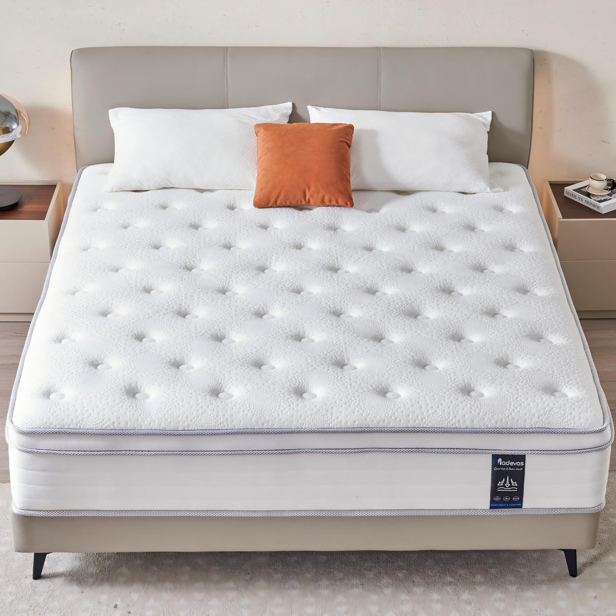 Madevos Full Size Mattress, 12 Inch Hybrid Mattress in a Box, Memory Foam and Individual Pocket Springs, Fiberglass Free, Soft and Breathable, Medium Firm Feel Madevos