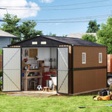 Panovue 10X12 FT Outdoor Steel Storage Shed with Lockable Doors, 2 Windows, Garden Shed Ideal for Backyard, Patio Storage,Chicken Coop(Wood Panels & Frame Floor Not Included) Panovue