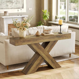 LITTLE TREE Narrow Console Table, 55-Inch Farmhouse Entryway Table, X-Shaped Couch Table Behind Sofa for Living Room, Entryway, Entrance, Foyer, Hallway, Rustic Brown LITTLE TREE