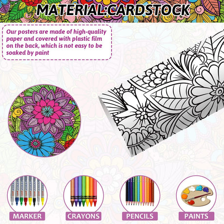 2 Pack Jumbo Mandala Coloring Posters 50x30Inch Large Spring Mandala Flower Coloring Page Giant Mandala Coloring Tablecloth Wall Decor for Kids Teens Adults Huge Art Craft Activity Party Supplies ZOIIWA