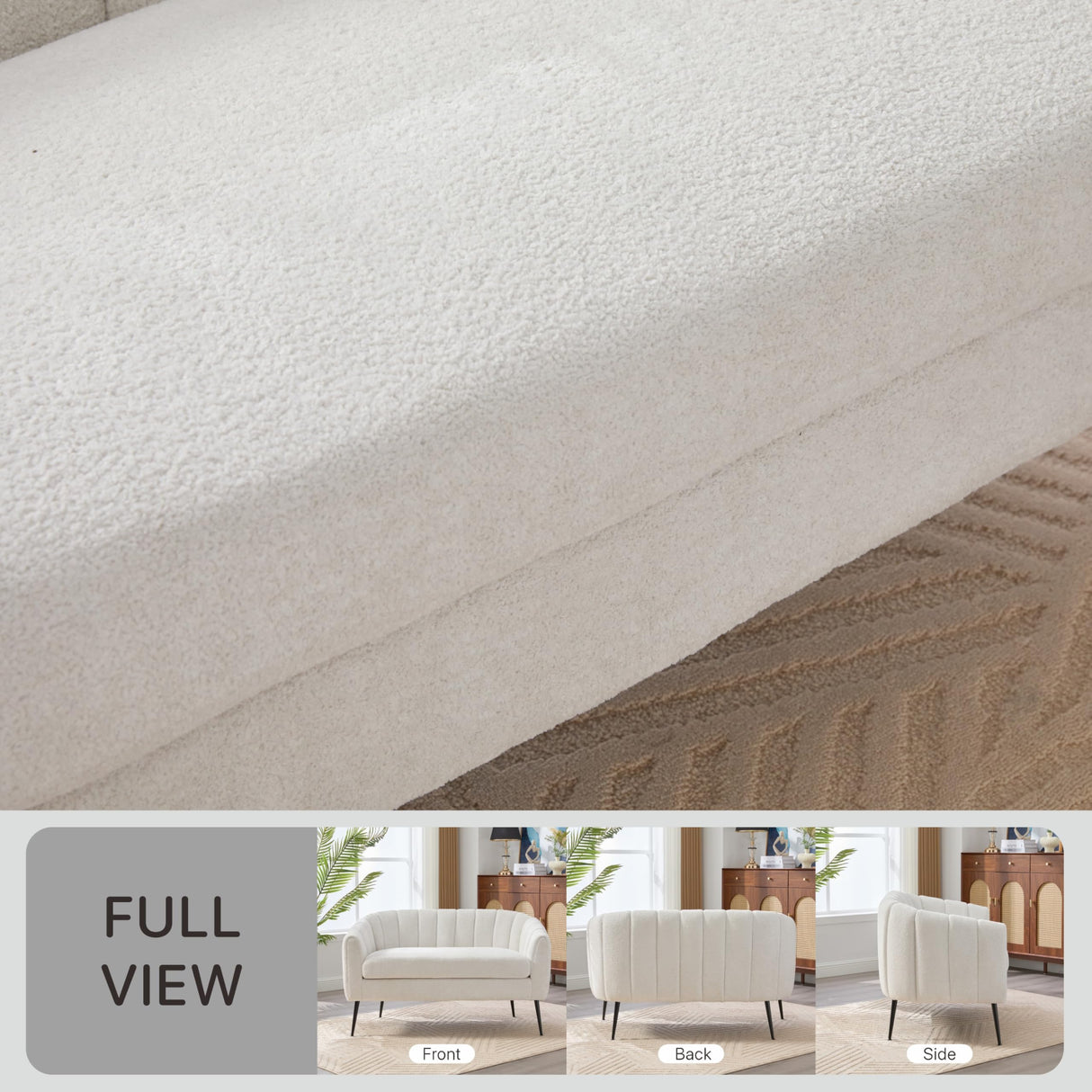 Aortzio 50.2'' Loveseat Sofa, Modern Sherpa Boucle 2-Seater Sofa with Metal Legs, Comfy Upholstered Small Accent Couch for Living Room Bedroom Office (White). Aortzio