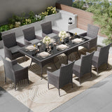 Kullavik 10-Piece Outdoor Dining Set Patio Rattan Furniture Set,Square Glass Tabletop with Umbrella Hole for Patio,Grey Kullavik
