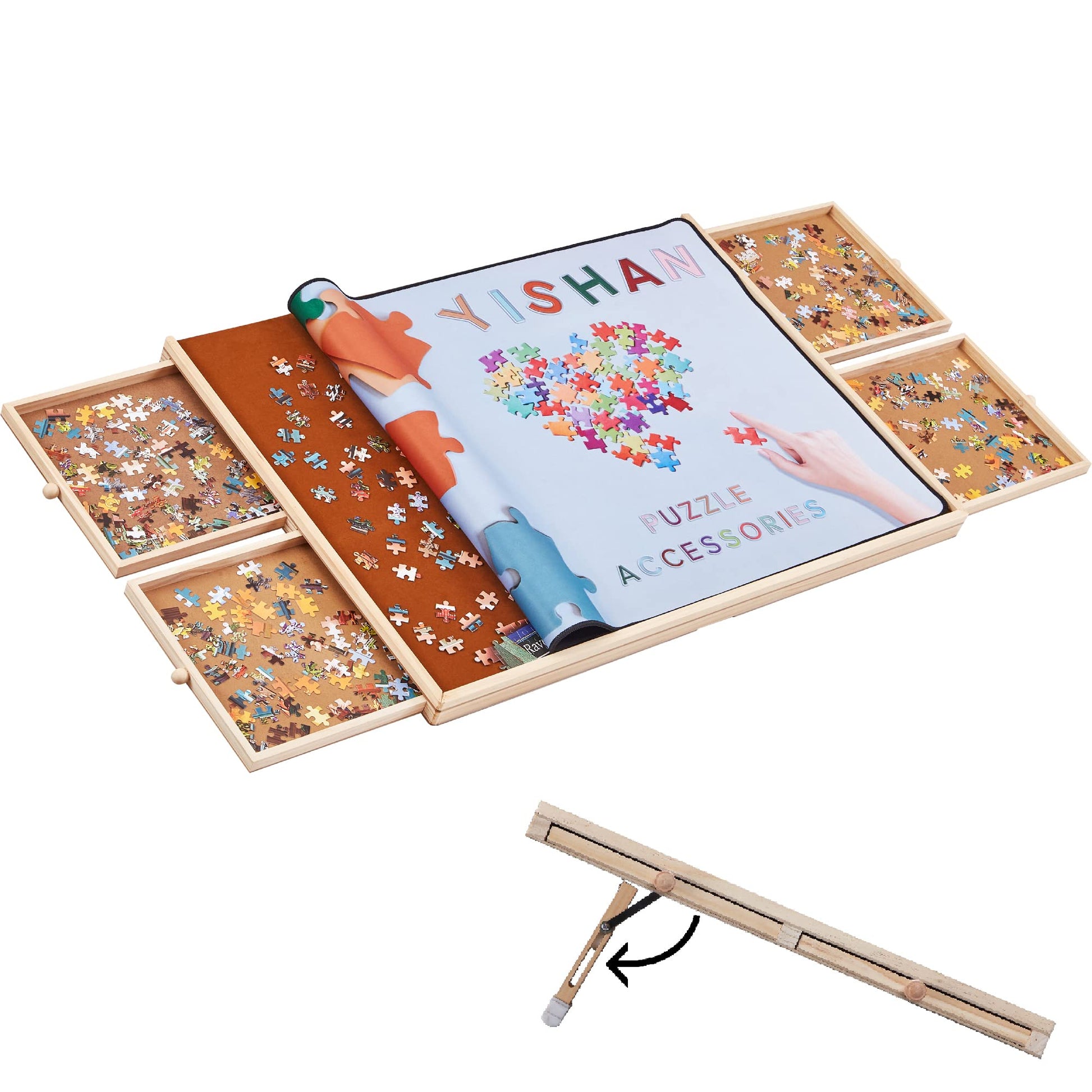 YISHAN Wooden Jigsaw Puzzle Board Table for 1000 Pieces with Drawers and Cover, Adjustable Puzzle Easel, Portable Tilting Puzzle Plateau for Adults and Children - WoodArtSupply