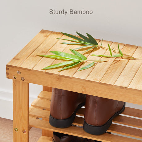Pipishell 3 Tier Bamboo Shoe Rack Bench - Sturdy Organizer Holds up to 300lbs for Entryway, Bedroom, Living Room, Balcony Pipishell