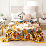 MSGKV Boho Throw Blanket 60''x80'',100% Cotton Blankets for Couch Bed,Cotton Quilt Travel Muslin Blankets Farmhouse Home Decor Soft Lightweight Picnic Blanket MSGKV