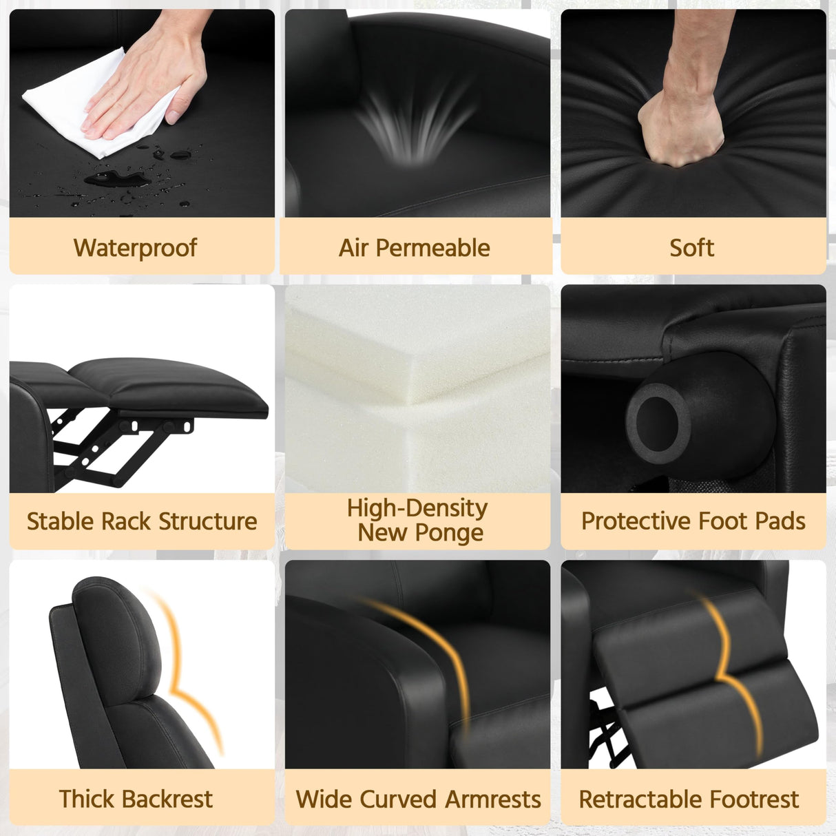 Yaheetech Recliner Chair PU Leather Recliner Sofa Home Theater Seating with Lumbar Support Overstuffed High-Density Sponge Push Back Recliners Armchair for Living Room Yaheetech